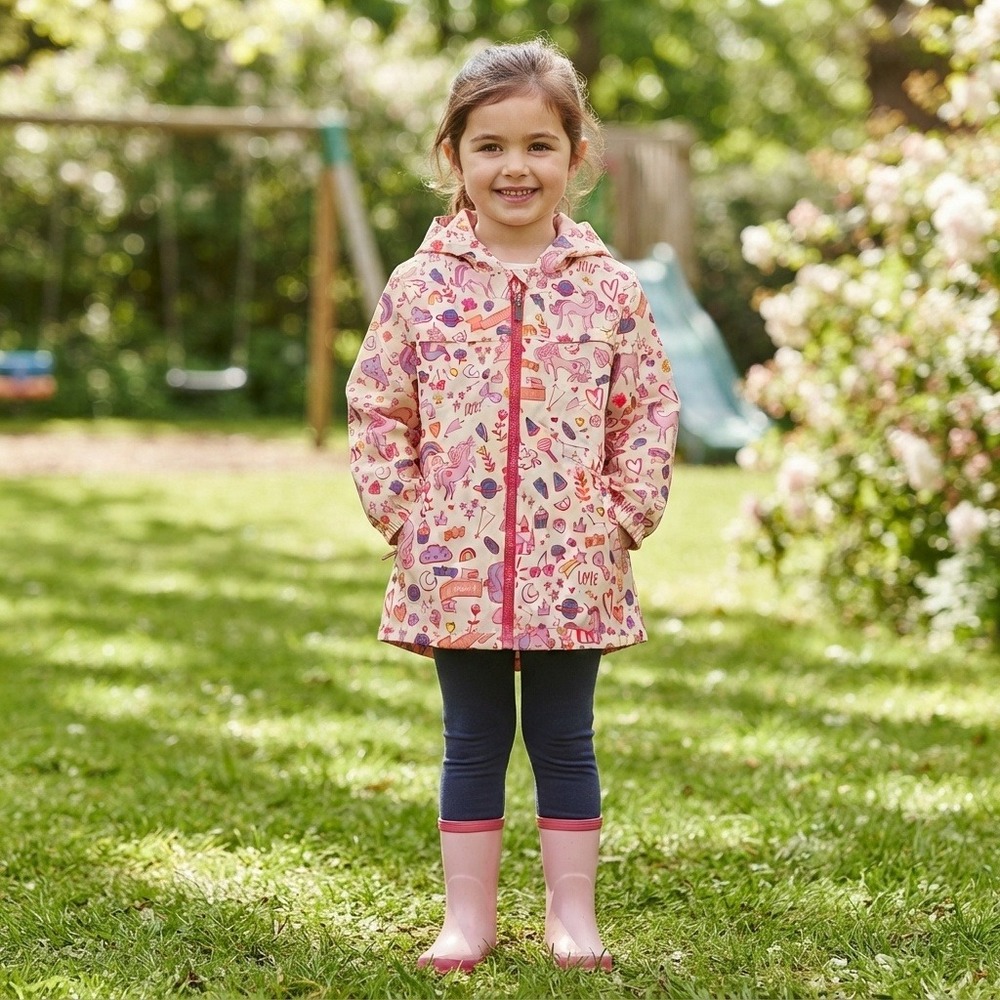 Hatley Raincoat Kids Size 4 Pink Excellent Unicorn Magic Hooded Zip Jacket